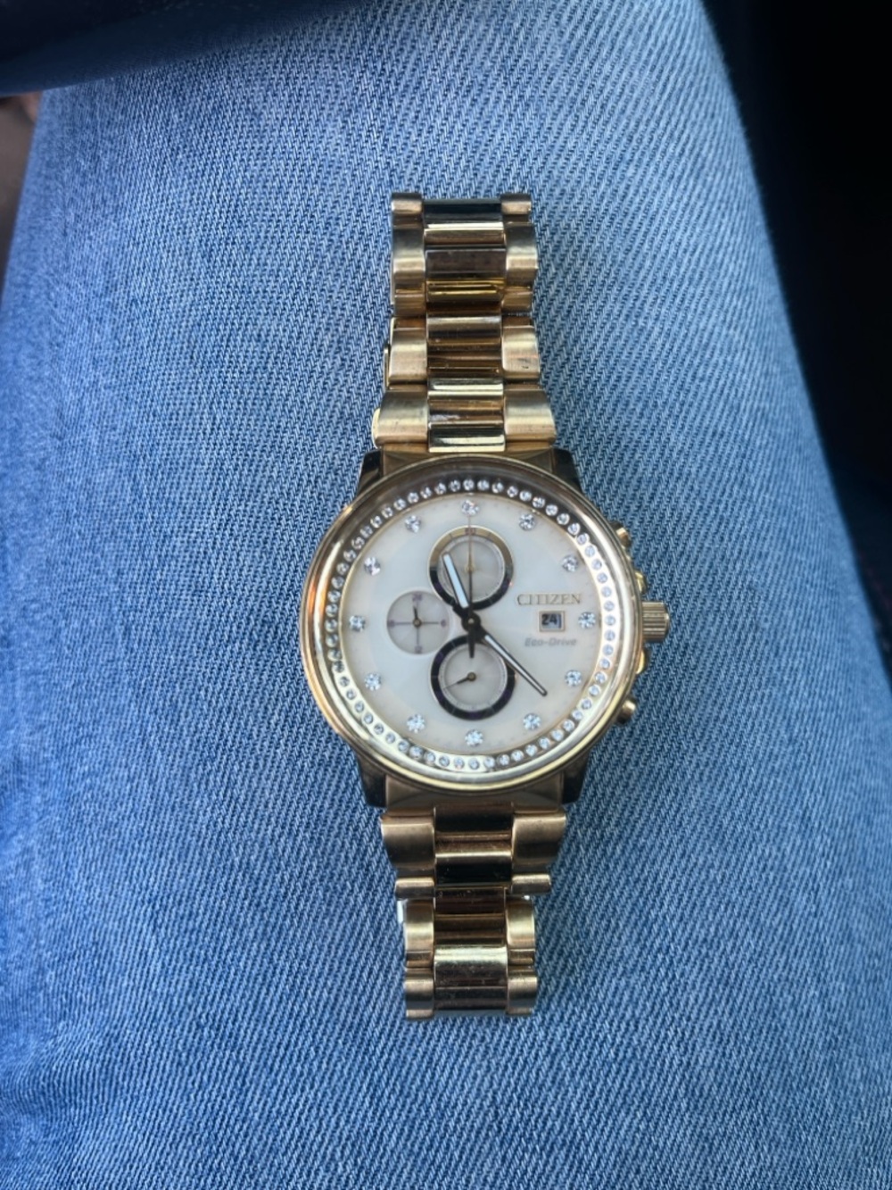 Citizen Gold and Mother-of-Pearl Ladies Bracelet Watch with Crystal Accents